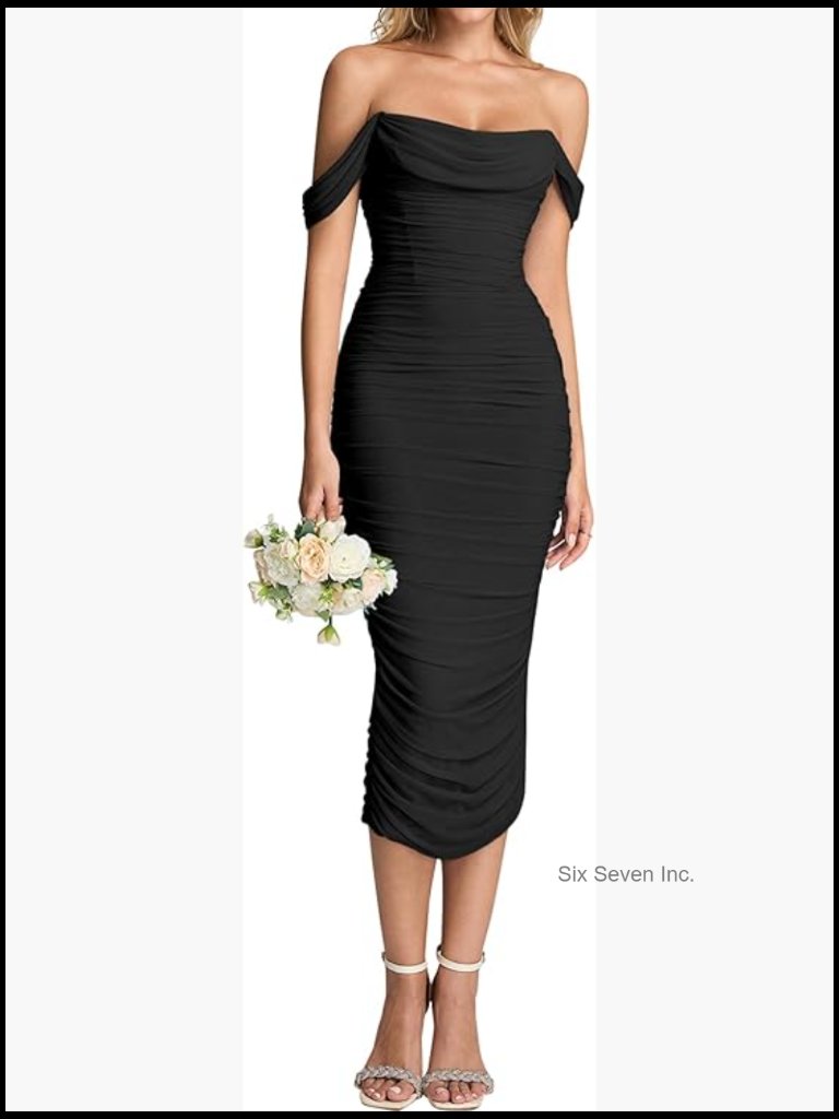 Off Shoulder Corset Bodycon Midi Dress For Women - Stretch Mesh - Elegant Formal